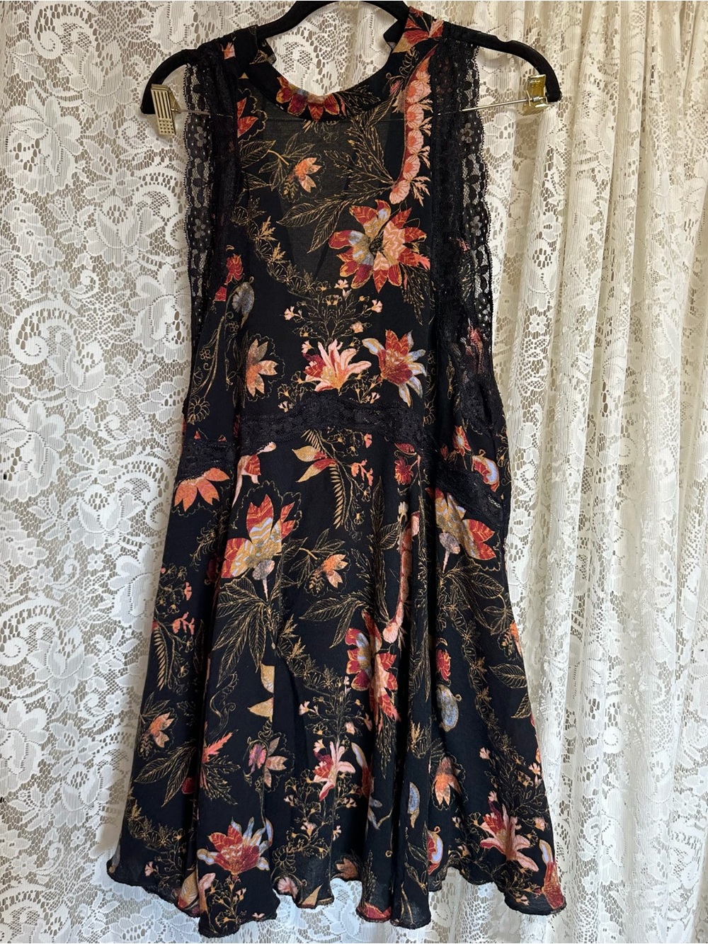 Free People Intimately She Moves Black Floral Lace Slip Dress